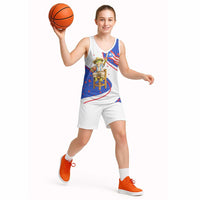 Puerto Rico Coquí Frog Football Fan Basketball Jersey Whimsical Cartoon Style with Patriotic Elements