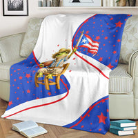 Puerto Rico Coquí Frog Football Fan Blanket Whimsical Cartoon Style with Patriotic Elements