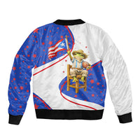 Puerto Rico Coquí Frog Football Fan Bomber Jacket Whimsical Cartoon Style with Patriotic Elements