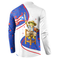 Puerto Rico Coquí Frog Football Fan Button Sweatshirt Whimsical Cartoon Style with Patriotic Elements
