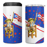 Puerto Rico Coquí Frog Football Fan 4 in 1 Can Cooler Tumbler Whimsical Cartoon Style with Patriotic Elements