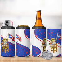 Puerto Rico Coquí Frog Football Fan 4 in 1 Can Cooler Tumbler Whimsical Cartoon Style with Patriotic Elements