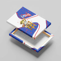 Puerto Rico Coquí Frog Football Fan Canvas Wall Art Whimsical Cartoon Style with Patriotic Elements
