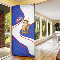 Puerto Rico Coquí Frog Football Fan Door Cover Whimsical Cartoon Style with Patriotic Elements