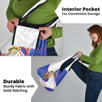 Puerto Rico Coquí Frog Football Fan Grocery Bag Whimsical Cartoon Style with Patriotic Elements