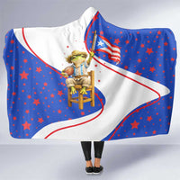 Puerto Rico Coquí Frog Football Fan Hooded Blanket Whimsical Cartoon Style with Patriotic Elements