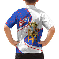 Puerto Rico Coquí Frog Football Fan Kid Hawaiian Shirt Whimsical Cartoon Style with Patriotic Elements