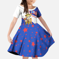 Puerto Rico Coquí Frog Football Fan Kid Short Sleeve Dress Whimsical Cartoon Style with Patriotic Elements