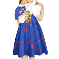 Puerto Rico Coquí Frog Football Fan Kid Short Sleeve Dress Whimsical Cartoon Style with Patriotic Elements
