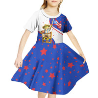 Puerto Rico Coquí Frog Football Fan Kid Short Sleeve Dress Whimsical Cartoon Style with Patriotic Elements