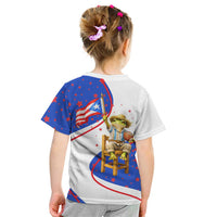 Puerto Rico Coquí Frog Football Fan Kid T Shirt Whimsical Cartoon Style with Patriotic Elements