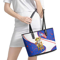 Puerto Rico Coquí Frog Football Fan Leather Tote Bag Whimsical Cartoon Style with Patriotic Elements