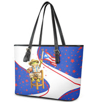 Puerto Rico Coquí Frog Football Fan Leather Tote Bag Whimsical Cartoon Style with Patriotic Elements