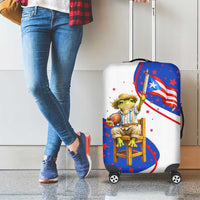 Puerto Rico Coquí Frog Football Fan Luggage Cover Whimsical Cartoon Style with Patriotic Elements