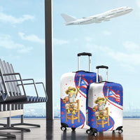 Puerto Rico Coquí Frog Football Fan Luggage Cover Whimsical Cartoon Style with Patriotic Elements