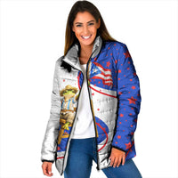 Puerto Rico Coquí Frog Football Fan Padded Jacket Whimsical Cartoon Style with Patriotic Elements