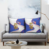 Puerto Rico Coquí Frog Football Fan Pillow Cover Whimsical Cartoon Style with Patriotic Elements