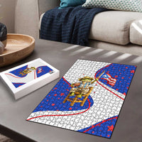 Puerto Rico Coquí Frog Football Fan Puzzle Whimsical Cartoon Style with Patriotic Elements