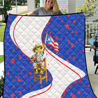 Puerto Rico Coquí Frog Football Fan Quilt Whimsical Cartoon Style with Patriotic Elements