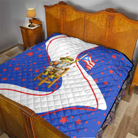 Puerto Rico Coquí Frog Football Fan Quilt Whimsical Cartoon Style with Patriotic Elements