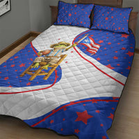 Puerto Rico Coquí Frog Football Fan Quilt Bed Set Whimsical Cartoon Style with Patriotic Elements