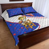 Puerto Rico Coquí Frog Football Fan Quilt Bed Set Whimsical Cartoon Style with Patriotic Elements