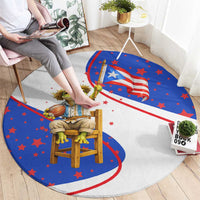 Puerto Rico Coquí Frog Football Fan Round Carpet Whimsical Cartoon Style with Patriotic Elements