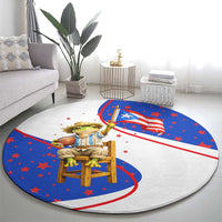 Puerto Rico Coquí Frog Football Fan Round Carpet Whimsical Cartoon Style with Patriotic Elements