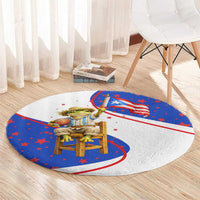 Puerto Rico Coquí Frog Football Fan Round Carpet Whimsical Cartoon Style with Patriotic Elements