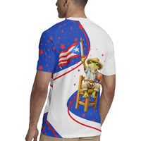 Puerto Rico Coquí Frog Football Fan Rugby Jersey Whimsical Cartoon Style with Patriotic Elements
