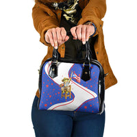 Puerto Rico Coquí Frog Football Fan Shoulder Handbag Whimsical Cartoon Style with Patriotic Elements