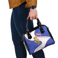 Puerto Rico Coquí Frog Football Fan Shoulder Handbag Whimsical Cartoon Style with Patriotic Elements