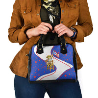 Puerto Rico Coquí Frog Football Fan Shoulder Handbag Whimsical Cartoon Style with Patriotic Elements