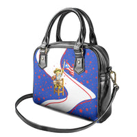 Puerto Rico Coquí Frog Football Fan Shoulder Handbag Whimsical Cartoon Style with Patriotic Elements
