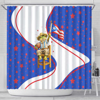 Puerto Rico Coquí Frog Football Fan Shower Curtain Whimsical Cartoon Style with Patriotic Elements
