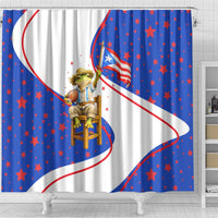 Puerto Rico Coquí Frog Football Fan Shower Curtain Whimsical Cartoon Style with Patriotic Elements