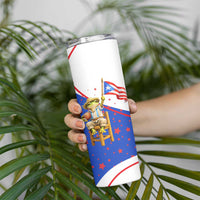 Puerto Rico Coquí Frog Football Fan Skinny Tumbler Whimsical Cartoon Style with Patriotic Elements