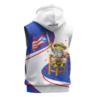 Puerto Rico Coquí Frog Football Fan Sleeveless Zip Hoodie Whimsical Cartoon Style with Patriotic Elements