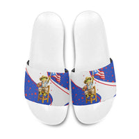 Puerto Rico Coquí Frog Football Fan Slide Sandals Whimsical Cartoon Style with Patriotic Elements