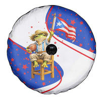 Puerto Rico Coquí Frog Football Fan Spare Tire Cover Whimsical Cartoon Style with Patriotic Elements