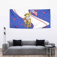 Puerto Rico Coquí Frog Football Fan Tapestry Whimsical Cartoon Style with Patriotic Elements