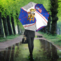 Puerto Rico Coquí Frog Football Fan Umbrella Whimsical Cartoon Style with Patriotic Elements