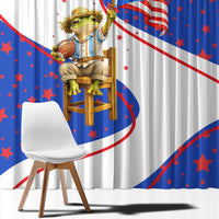 Puerto Rico Coquí Frog Football Fan Window Curtain Whimsical Cartoon Style with Patriotic Elements