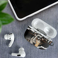 Cool Raccoon Drinking Iced Coffee AirPods Case Funny Animal Meme Urban Night Photography