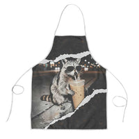 Cool Raccoon Drinking Iced Coffee Apron Funny Animal Meme Urban Night Photography