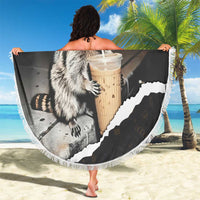 Cool Raccoon Drinking Iced Coffee Beach Blanket Funny Animal Meme Urban Night Photography