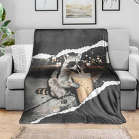 Cool Raccoon Drinking Iced Coffee Blanket Funny Animal Meme Urban Night Photography