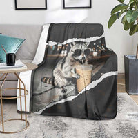 Cool Raccoon Drinking Iced Coffee Blanket Funny Animal Meme Urban Night Photography