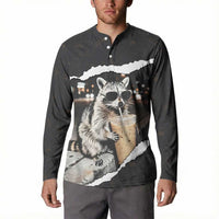 Cool Raccoon Drinking Iced Coffee Button Sweatshirt Funny Animal Meme Urban Night Photography