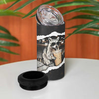 Cool Raccoon Drinking Iced Coffee 4 in 1 Can Cooler Tumbler Funny Animal Meme Urban Night Photography